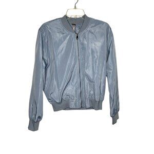 Satin Bomber Jacket Gray Waist Length Full Zip Front L Poof Apparel